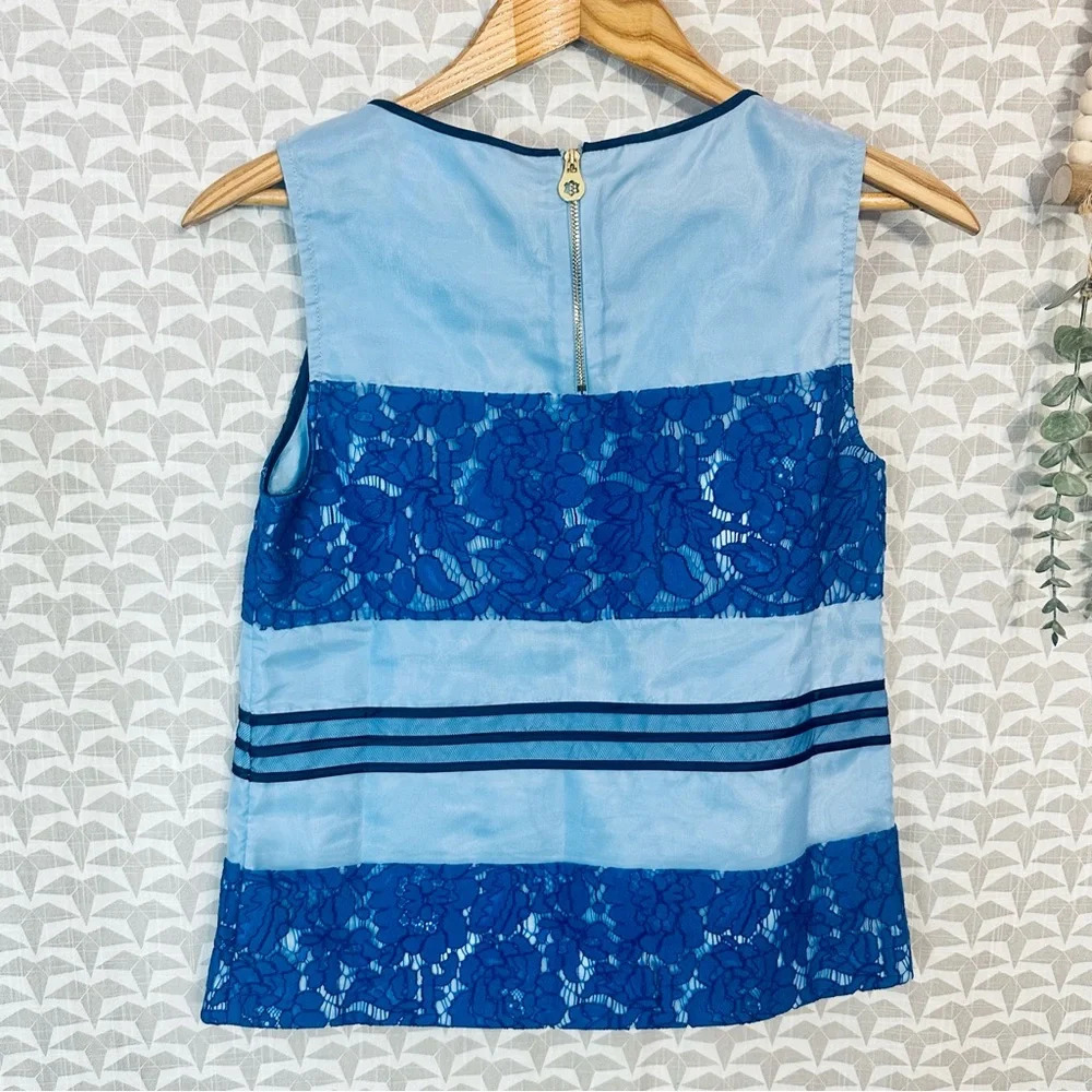 3/$22🩶 Draper James Tank Top Blouse Womens Size 2 XS Blue Lace Stripe Sleeveless - Picture 7 of 11